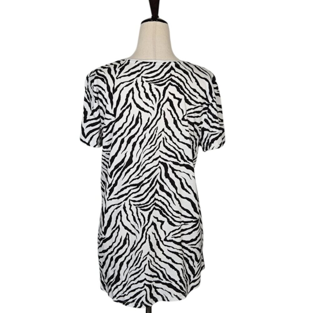 ZARA Black White Zebra Print Short Sleeve Tunic Top Size Medium  EUC - Picture 4 of 8